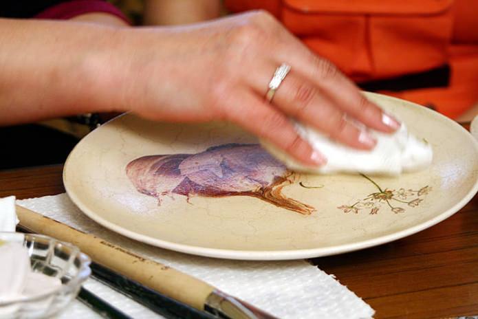 decoupage plates with craquelure