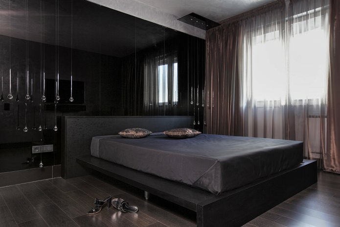 furniture in the interior of the bedroom in black tones furnishings in the interior of the bedroom in black tones