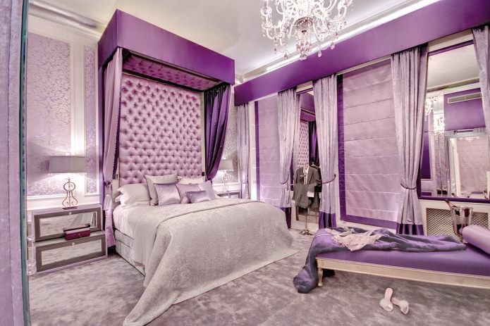 Lilac-purple in the interior of a luxurious bedroom Lilac-purple in the interior of a luxurious bedroom