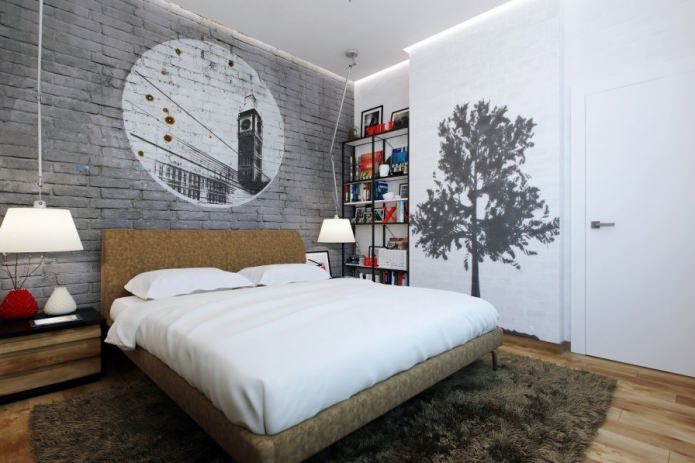 gray brick in the interior of the bedroom gray brick in the interior of the bedroom