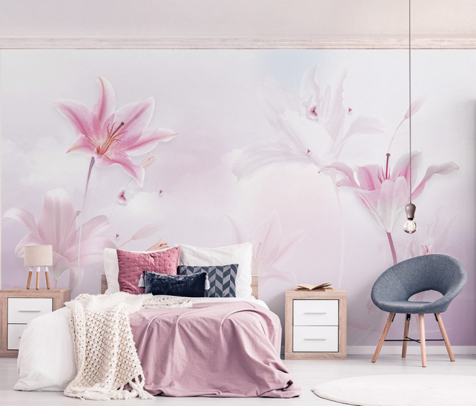 wall mural with flowers in the bedroom