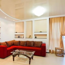 Stretch ceilings in the living room: views, design, lighting, 60 photos in the interior-4