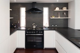 Design of a white kitchen with a black countertop: 80 best ideas, photos in the interior