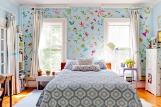 Design with blue wallpaper: pros and cons, combination, selection of curtains, 80+ photos