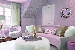 Lilac wallpaper in the interior: types, design, choice of style and curtains, combinations, 55 photos