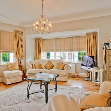 Design of a room with golden curtains: choice of fabric, combinations, types of curtains, 70 photos -3