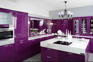 Purple set in the kitchen: design, combinations, choice of style, wallpaper and curtains