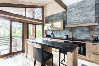 Stone on the wall in the kitchen: types, finishes, combinations, color, styles, 70 photos