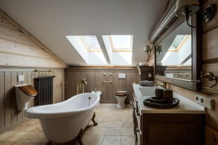 Attic bathroom design: finishing features, color, style, choice of curtains, 65 photos