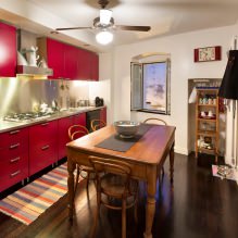 Red kitchen set: features, types, combinations, choice of style and curtains-12