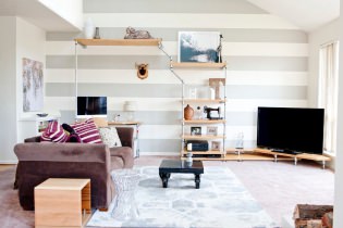 Interior with striped wallpaper: features, types, colors, combination, 85 photos