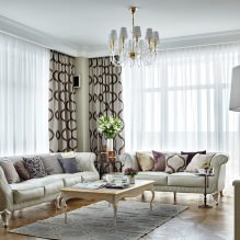 Living room design in light colors: choice of style, color, finishes, furniture and curtains-5