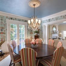 Blue ceiling in the interior: design features, types, combinations, design, photo-0