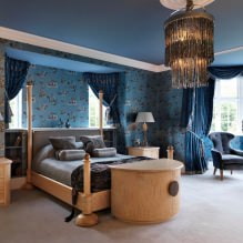 Blue ceiling in the interior: design features, types, combinations, design, photo-7