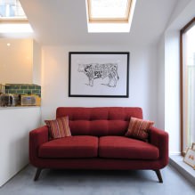 Red sofa in the interior: types, design, combination with wallpaper and curtains-7