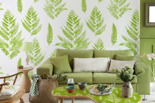 Light green wallpaper in the interior: types, design ideas, combination with other colors, curtains, furniture