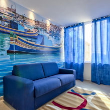 Blue curtains in the interior - stylish design ideas-2