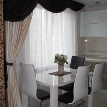 Kitchen with lambrequins on the windows: types, forms of drapery, materials, design, color-5