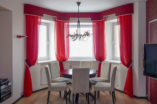 Red curtains in the interior: types, fabrics, design, combination with wallpaper, decor, style