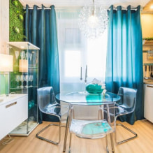 Blue curtains on the windows: types, design, combination, fabrics, decor, combination with wallpaper-6