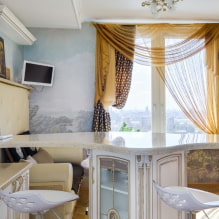 Tulle in the kitchen: types, choice of fabric, colors, design, patterns, combination with curtains-1