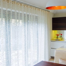 Tulle in the kitchen: types, choice of fabric, colors, design, patterns, combination with curtains-4