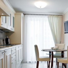 Tulle in the kitchen: types, choice of fabric, colors, design, patterns, combination with curtains-5