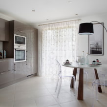 Tulle in the kitchen: types, choice of fabric, colors, design, patterns, combination with curtains-8