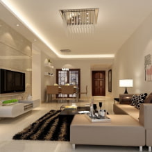 Photo of plasterboard ceilings for the hall: one-level, two-level, design, lighting-11