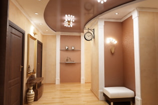 Stretch ceiling in the corridor and hallway: types of structures, textures, shapes, lighting, color, design