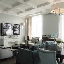 Coffered ceiling: types (wood, plasterboard, polyurethane), shape, design, color, lighting-5