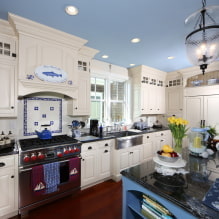 Blue ceilings in the interior: photos, views, design, lighting, combination with other colors, walls, curtains-7