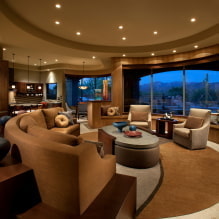 Brown ceiling: design, types (stretch, plasterboard, etc.), combinations, lighting-6