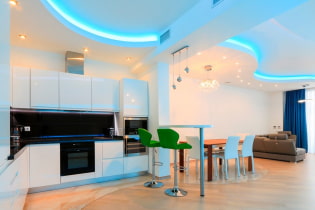 Illuminated ceiling: views by design, light sources, color, examples in the interior