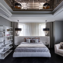 Ceiling in the bedroom: design, types, color, curly designs, lighting, examples in the interior-2