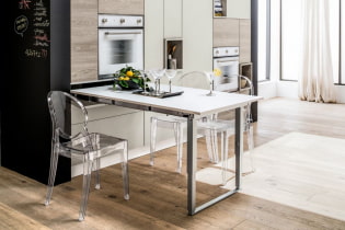 Pull-out table: photos in the interior, types, shapes, materials, built-in options