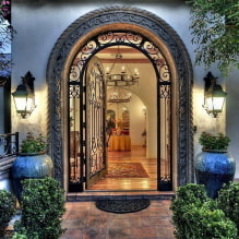 Forged doors: photos, types, design, examples with glass, patterns, drawings-7