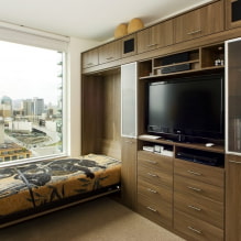 Bed in the wall: photo in the interior, types, design, examples of folding transformers-7