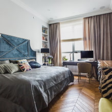 Headboard for a bedroom: photos in the interior, types, materials, colors, shapes, decor -4