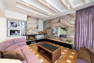 Tiles in the living room: types, photos in the interior, design, colors, layout examples