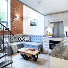 Kitchen with a sofa: types, transformation mechanisms, upholstery materials, shapes, design, colors-7