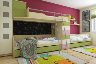 Children's room for three children: zoning, advice on arrangement, the choice of furniture, lighting and decor