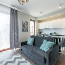 Kitchen-living room design 20 sq. m. - photo in the interior, examples of zoning-2