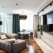 Kitchen-living room design 20 sq. m. - photo in the interior, examples of zoning-8