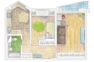 Design of a two-room apartment 55 sq. m.